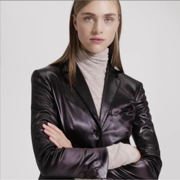 Theory  Shrunken glossy jacket sz 2 dark brown - Picture 3 of 7